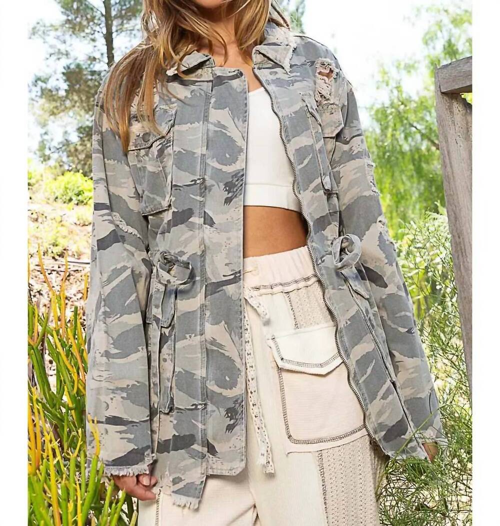 NEW POL distressed relaxed fit jacket in camo